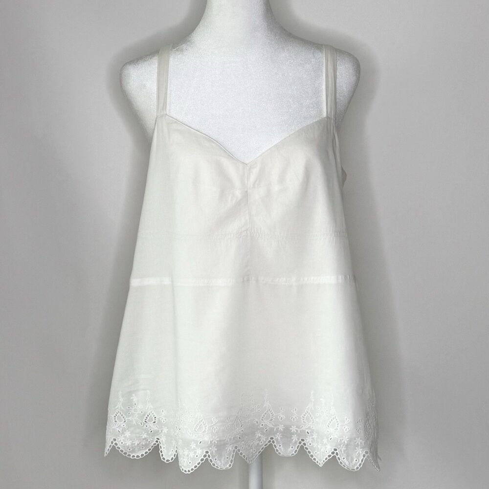 J. CREW Sleeveless Top Tank Women's Sz 8 Ivory w/Battenburg Scalloped Lace Boho